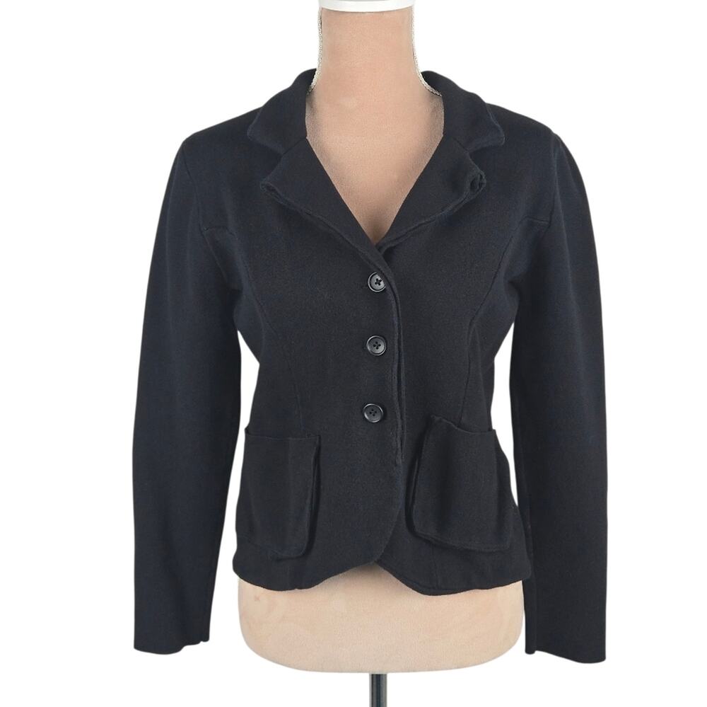 Magaschoni Cotton Cashmere Knit Sweater Blazer Cardigan Fitted Stretch Black S